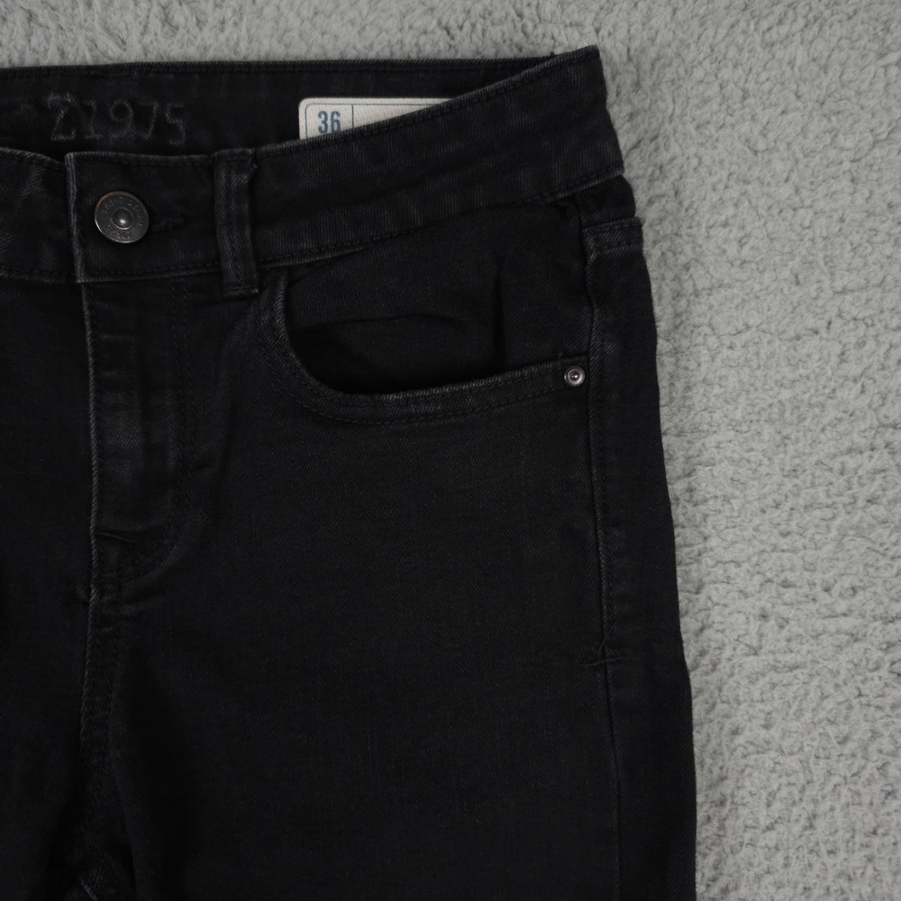 Zara Z1975 Jeans Womens 36 US 4 Black Flare Stretch Denim Dark Wash Boho 26x35 - Picture 10 of 12